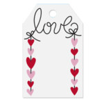 Gift tag with hanging hearts on it