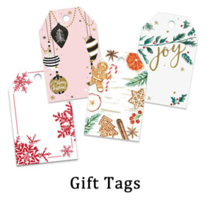 Gift Tags Button with snowflakes, ornaments and joy