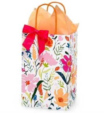 5.25”W x 8.25”H x 3.5”D Gift Bag with colourful flowers on it