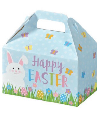 Happy Easter Party Favor Gable Box with Bunny and butterflies with eggs on it.