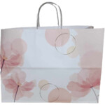 white bag with pink flowers on it