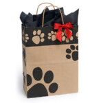 Kraft Prime Sized Bag with Dog Paw Prints on it.